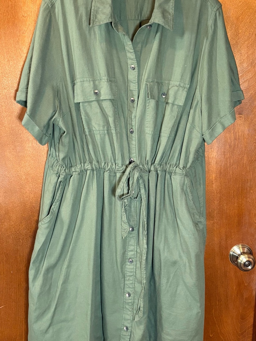 croft & barrow Olive Green Button-Front Midi Shirt Dress
